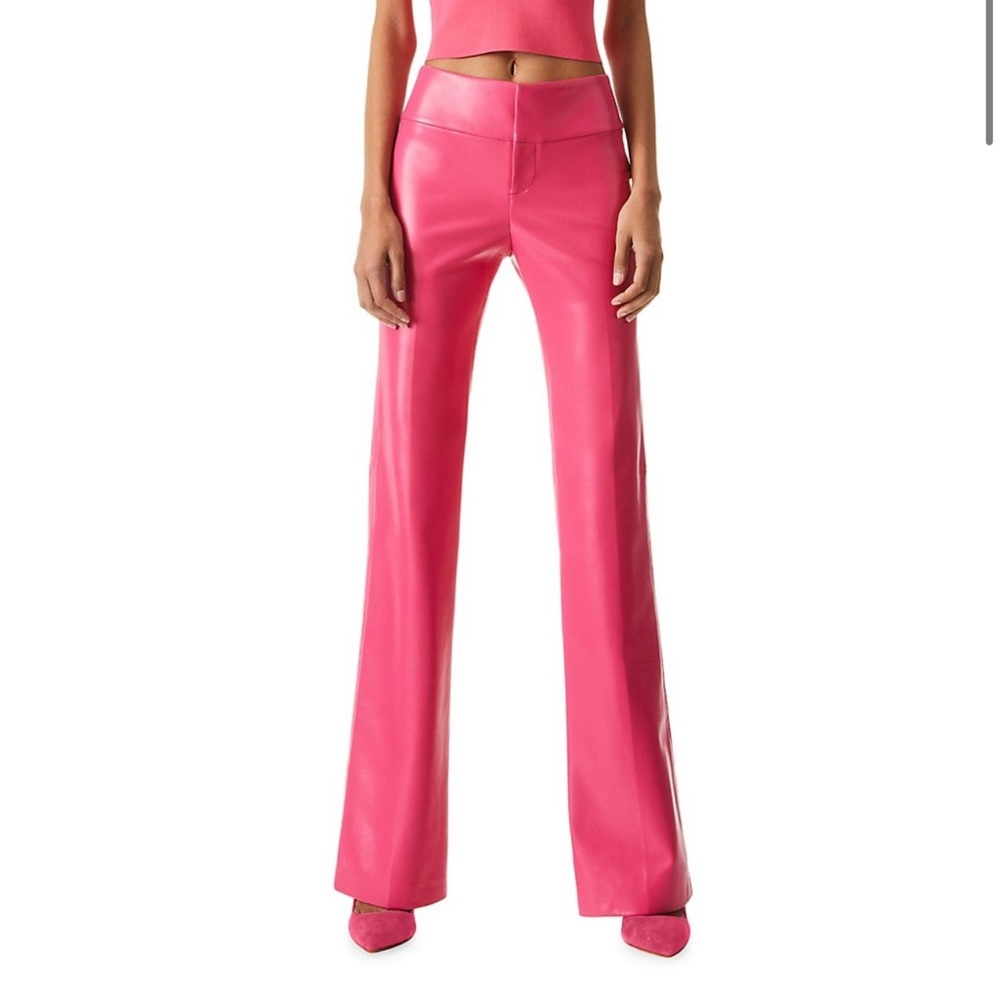 Alice + Olivia Hot Pink Faux Leather Boot-Cut Pants